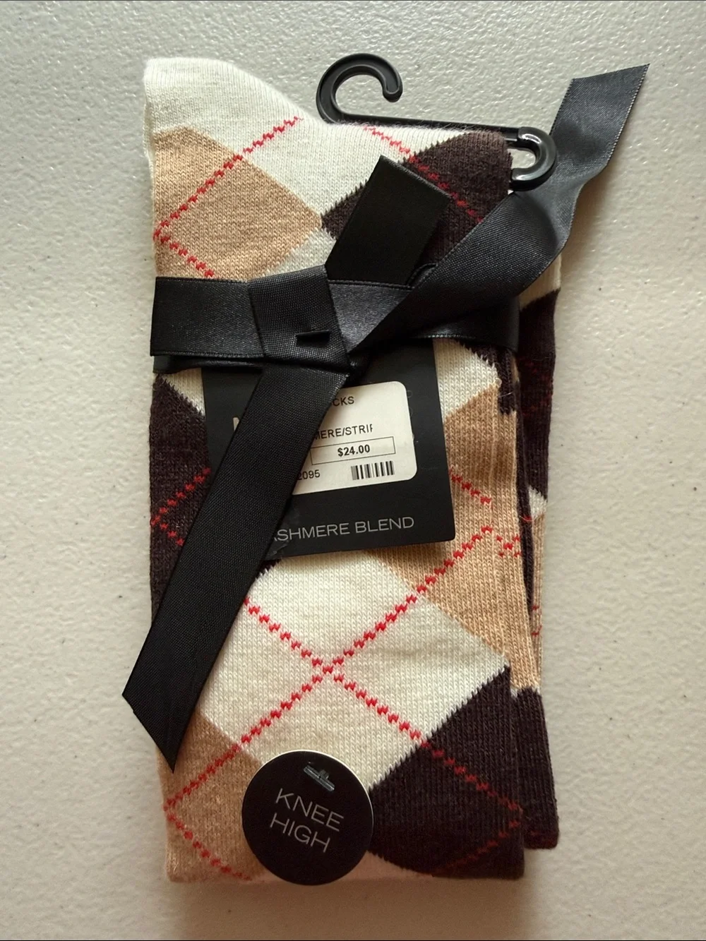 Women’s Cashmere Blend Argyle Knee High Socks - Beige, Brown & Cream One Size